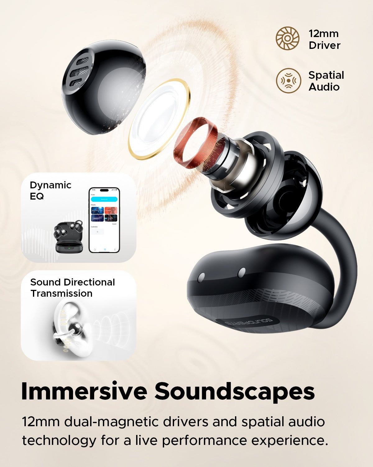 Soundpeats Air Clip Open Ear Wireless Earbuds, IPX5 Waterproof