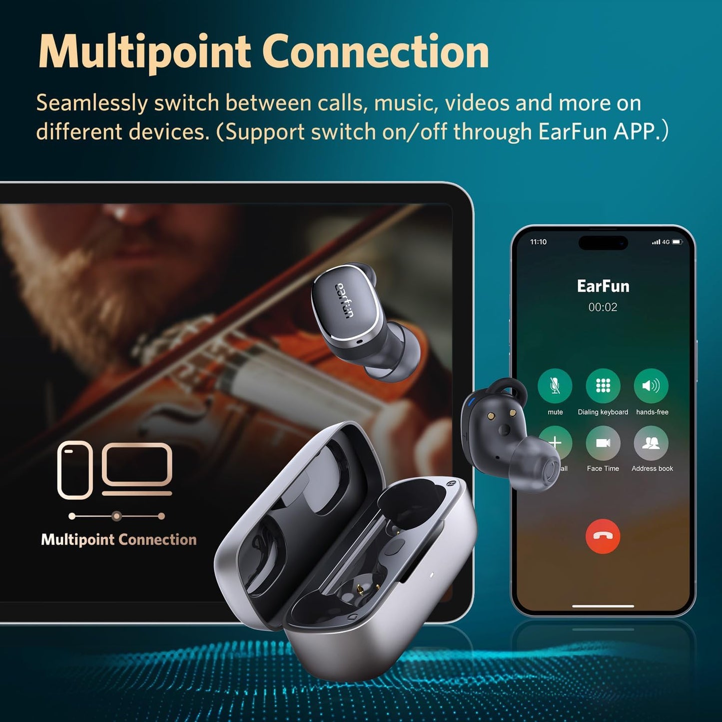 EarFun Free Pro 3 Noise Canceling Wireless Earbuds, Snapdragon Sound with Qualcomm aptX™ Adaptive