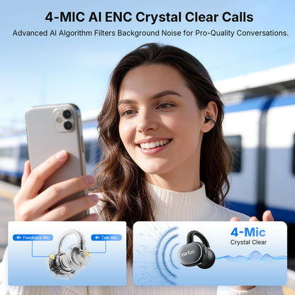 EarFun Clip 2 Open Ear Earbuds, Hi-Res Certified With LDAC Support, 12mm Dual-Magnetic Titanium Composite Dynamic Drivers, C-Bridge Zero Pressure Fit, 40H, Wireless Charging, IP55