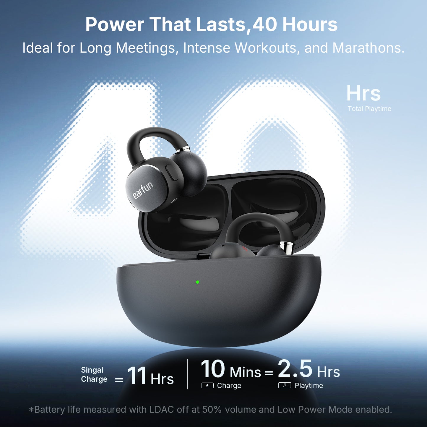EarFun Clip 2 Open Ear Earbuds, Hi-Res Certified With LDAC Support, 12mm Dual-Magnetic Titanium Composite Dynamic Drivers, C-Bridge Zero Pressure Fit, 40H, Wireless Charging, IP55