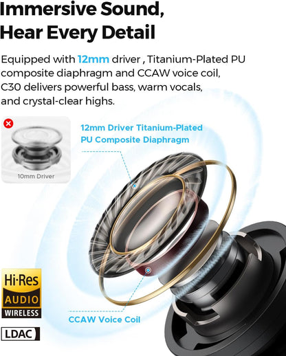 Soundpeats C30 Wireless Earbuds 52dB ANC Hi-Res Audio & LDAC
