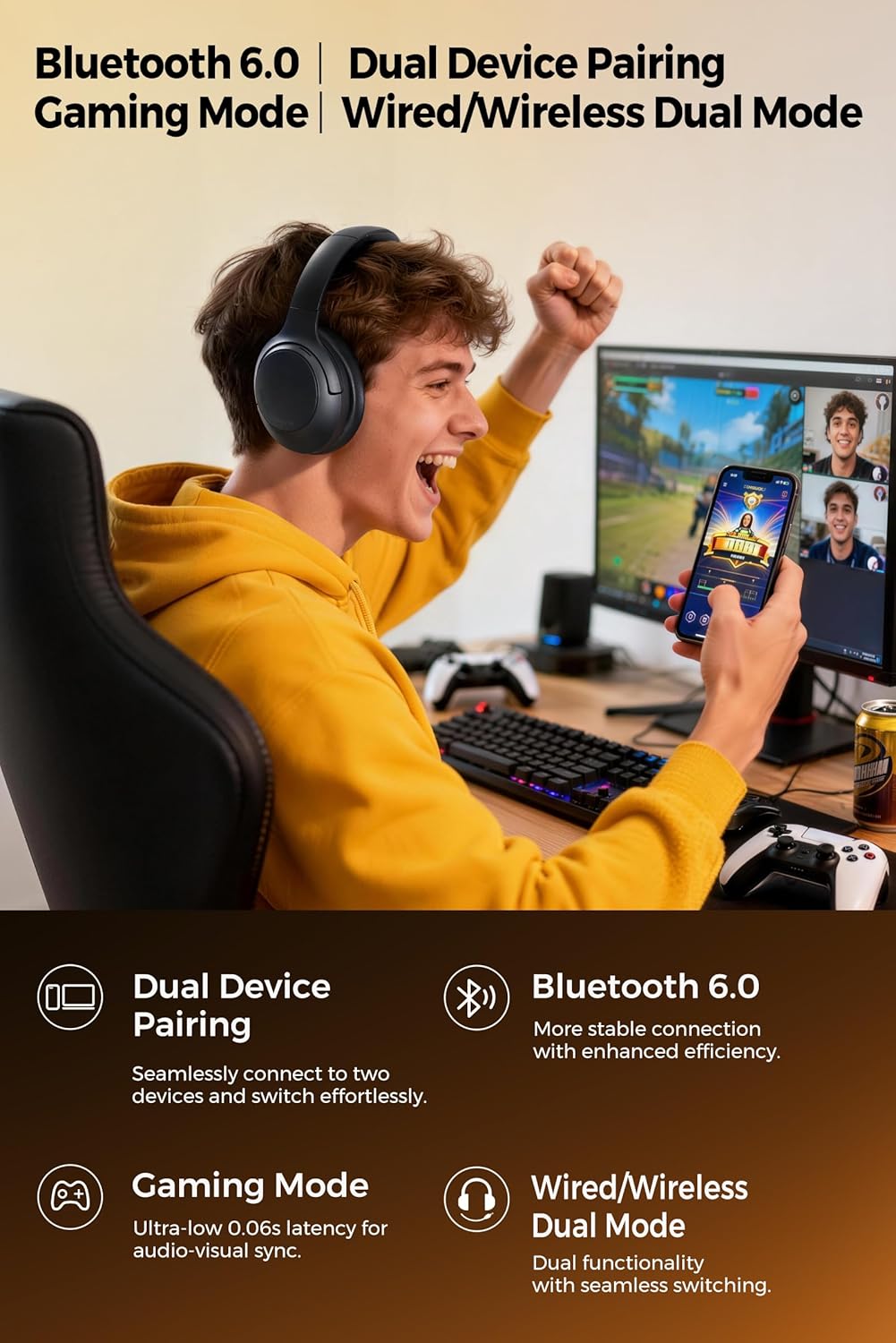 Soundpeats Cove Pro Over-Ear Headphone Hi-Res Audio with LDAC, 7MIC -56dB ANC Wireless Headset