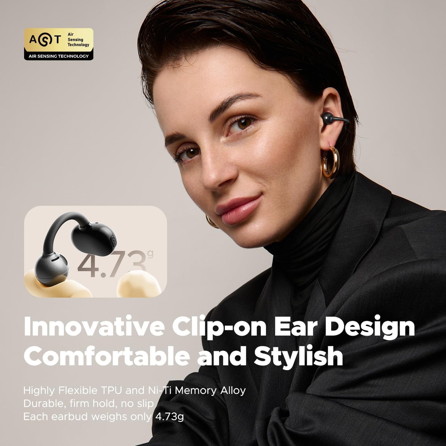 Soundpeats Pop Clip Open Ear True Wireless Earbuds 30H Playtime, IPX5 Waterproof